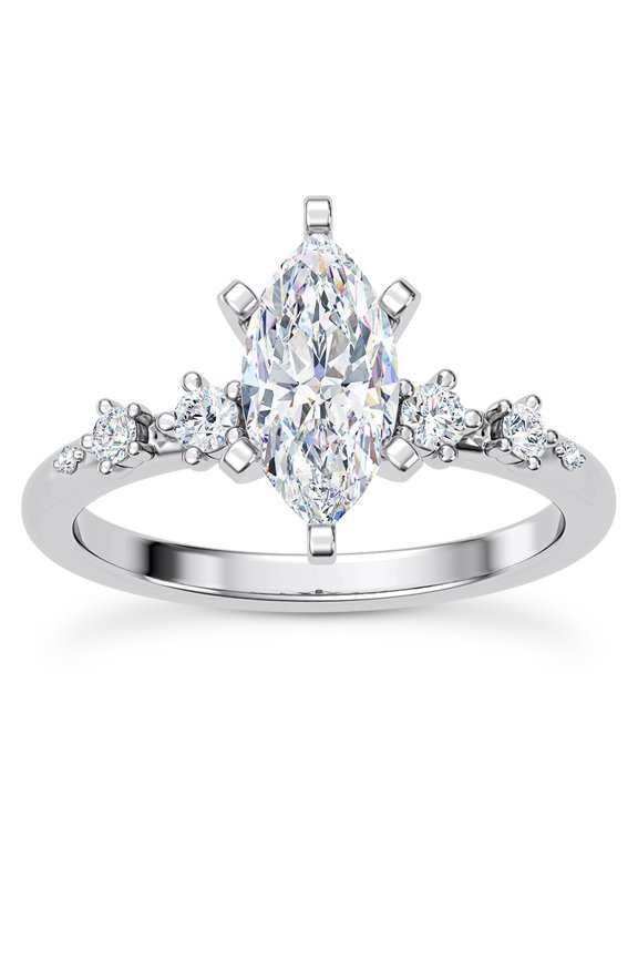 2.2 Ct Marquise Cut Lab Created Diamond Solitaire Wedding Ring - Accent Pave Setting Design in 14K White Gold Over Jewelry for Women for Celebratory Occasions - Perfect Rings for Wife