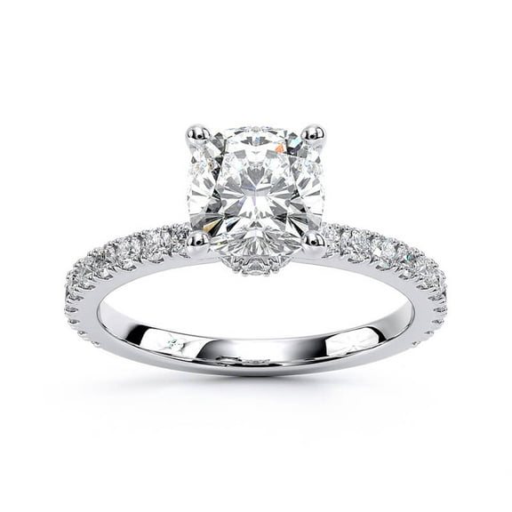 Oryn Jewel 2.3 Ct Cushion Cut Diamond Solitaire Engagement Ring with Accent Diamonds – Lab-Created Simulated Diamond - 14K White Gold Over Wedding Ring for Women's - 50th Birthday Gifts