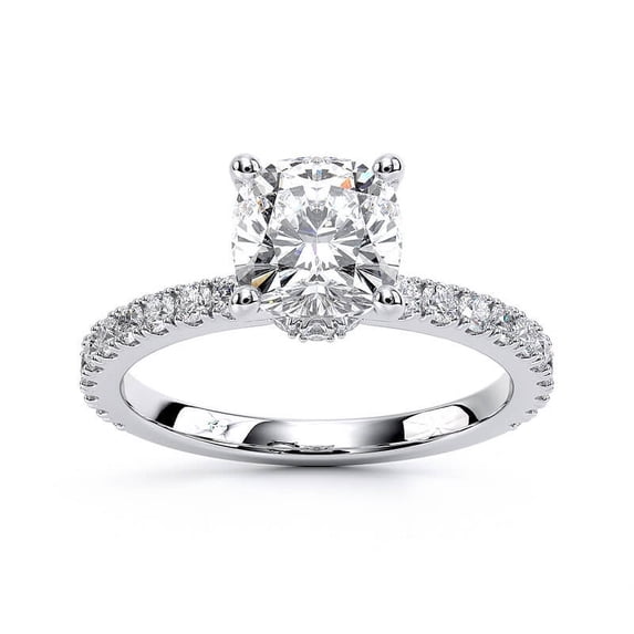 Oryn Jewel 2.3 Ct Cushion Cut Diamond Solitaire Engagement Ring with Accent Diamonds – Lab-Created Simulated Diamond - 14K White Gold Over Wedding Ring for Women's - 50th Birthday Gifts