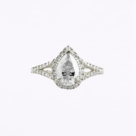 Oryn Jewel 2.3 Ct Pear Cut Lab-Created Simulated Diamond Ring - 14K White Gold Over Engagement Ring for Women - Beautiful Cluster Design - Fashionable Jewelry for Special Moments - Prong Setting