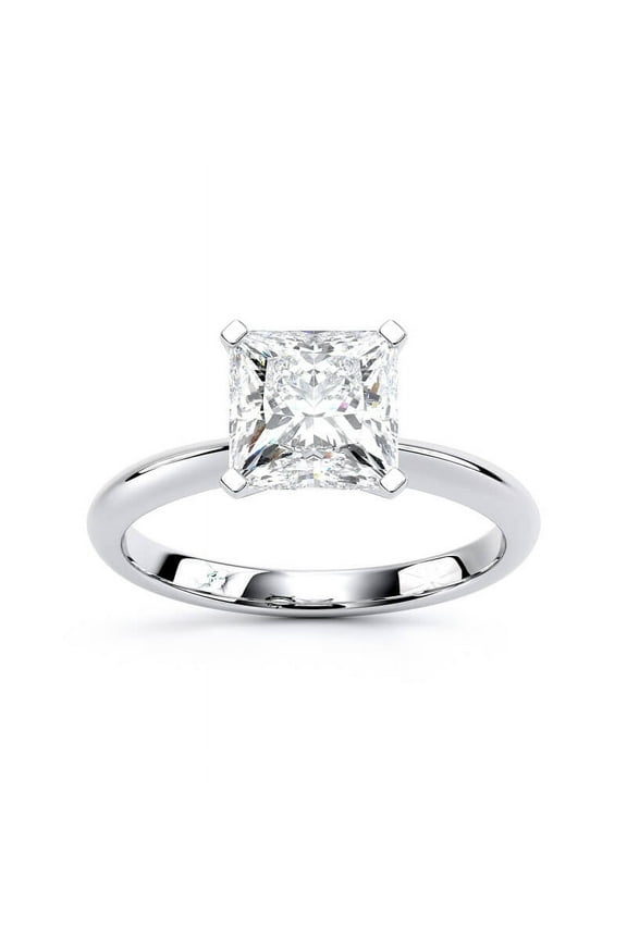 2 Ct Lab Created Princess Cut Diamond Ring - Classic Solitaire Engagement Ring for Women - 14K White Gold Over Prong Setting Wedding Ring for Her - Proposal Ring for Her