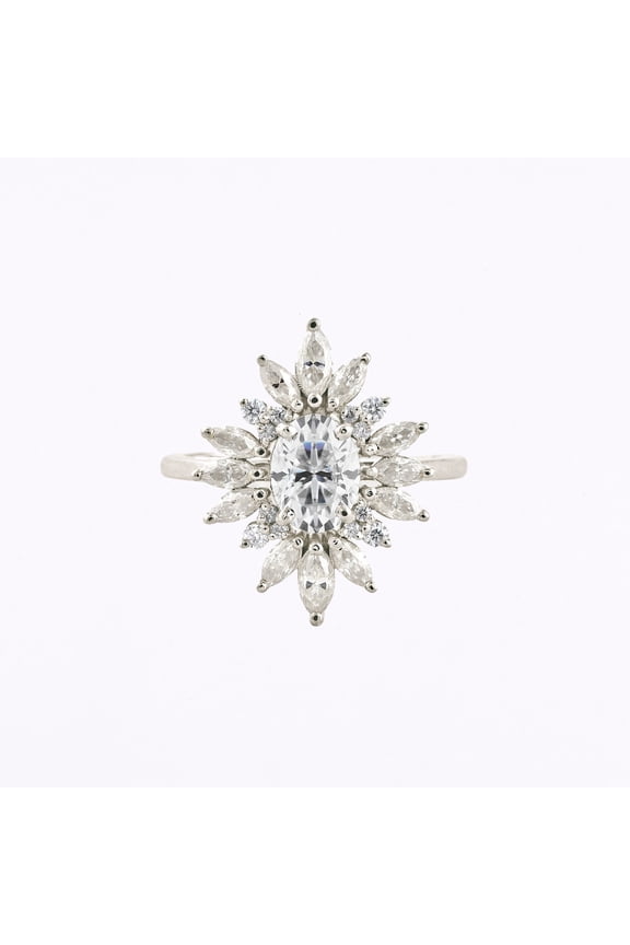 2 Ct Oval Lab-Created Diamond Ring - Pave Halo with Accent Stones - 14K White Gold Over Solitaire Ring for Women - Gorgeous Gift for Her Birthday or Celebratory Moment