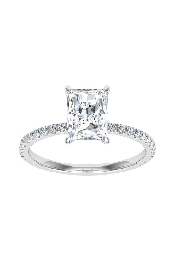 2 Ct Radiant Cut Diamond Ring - Lab-Created Simulated Stone in 14K White Gold Over Setting - Sleek Solitaire Ring with Accent Diamonds - Perfect for Engagement or Wedding Gift for Her