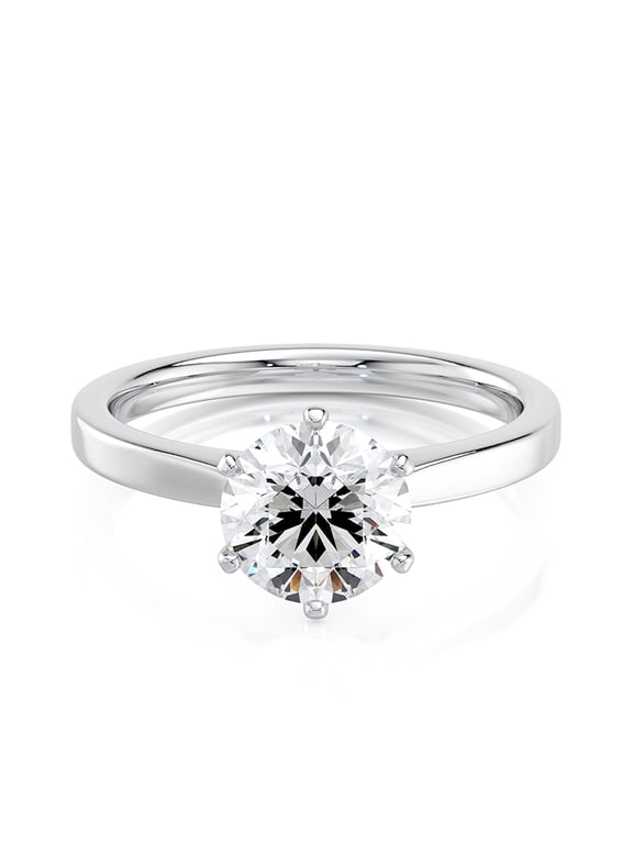 2 Ct Round Solitaire Diamond Ring - Lab-Created Simulated Diamond in 14K White Gold Over Prong Setting - Classic Engagement Wedding Ring for Women - Ideal Gift for Her