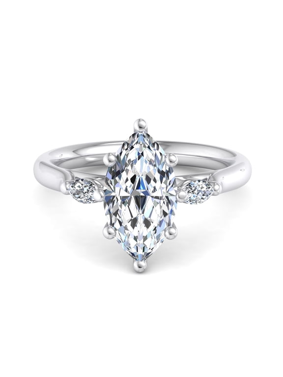 2.3 Ct Marquise Cut Three Stone Lab-Created Simulated Diamond Engagement Ring, 14K White Gold plated, Wedding Anniversary Promise Ring for Women, Romantic Gift
