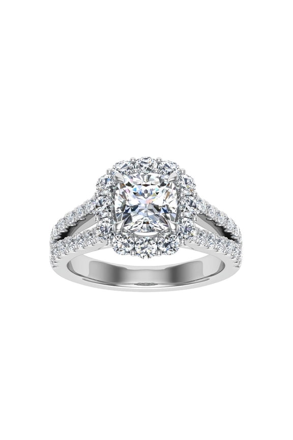 Cushion Cut Excellent Engagement Wedding Rings - 1.7 Ct Lab-Created Simulated Diamond - 14K White Gold Over - Engraved Split Shank Halo Design for Women - Perfect Gift for Her