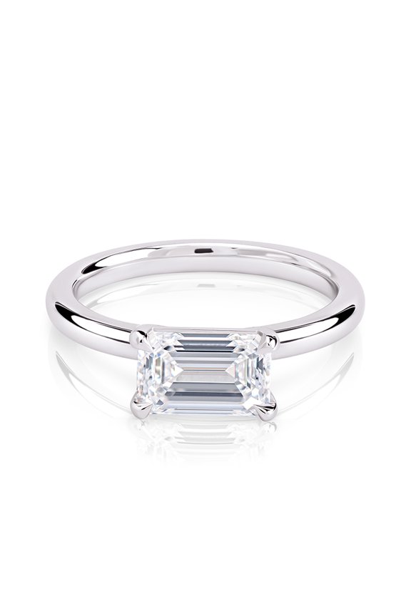 Emerald Cut 1.9 Ct Lab Created Diamond Rings - 14K White Gold Over Wedding Rings - East West Rings for Women's - Engagement Wedding Unique Rings for Women's - Valentine's Day Gift