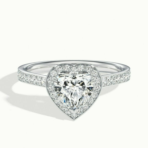 Oryn Jewel Heart Cut 1.8 Ct Solitaire Engagement Ring - 14K White Gold Over Halo Setting with Accents Rings - Lab-Created Simulated Diamond Ring for Women’s Wedding Jewelry - Promise Rings