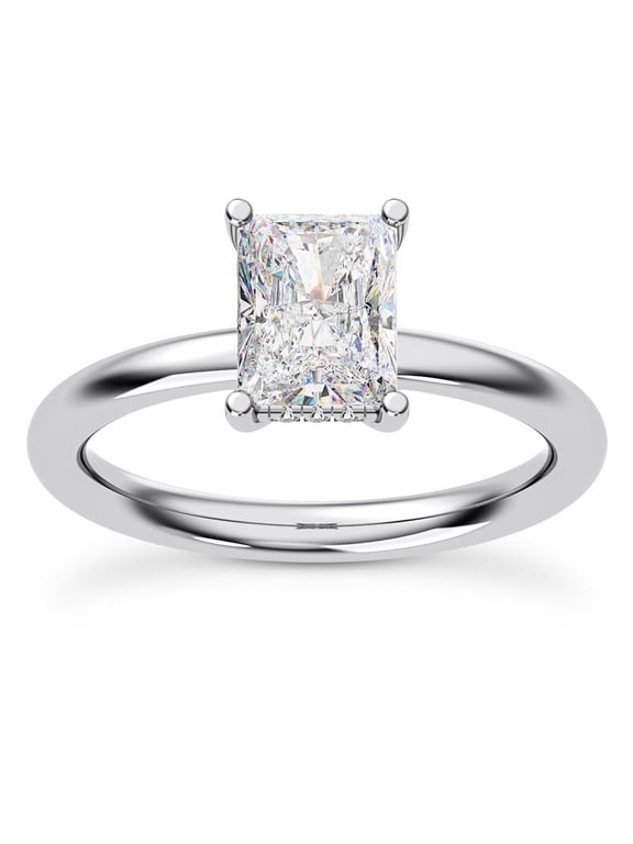 2.2 Ct Radiant Cut Hidden Halo Lab-Created Simulated Diamond Engagement Ring, 14K White Gold plated, Wedding Proposal Ring for Women, Anniversary Gift