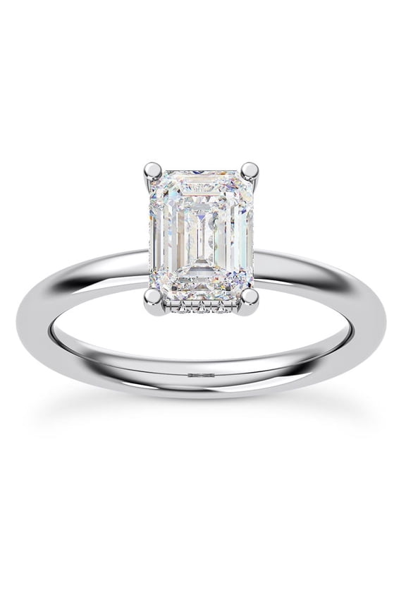 Hidden Halo Engagement Ring - 2.3 Ct Emerald Cut Lab Created Diamond for Women - 14K White Gold Over Anniversary Ring - Elegant Proposal Ring - A Timeless Gift for Your Beloved