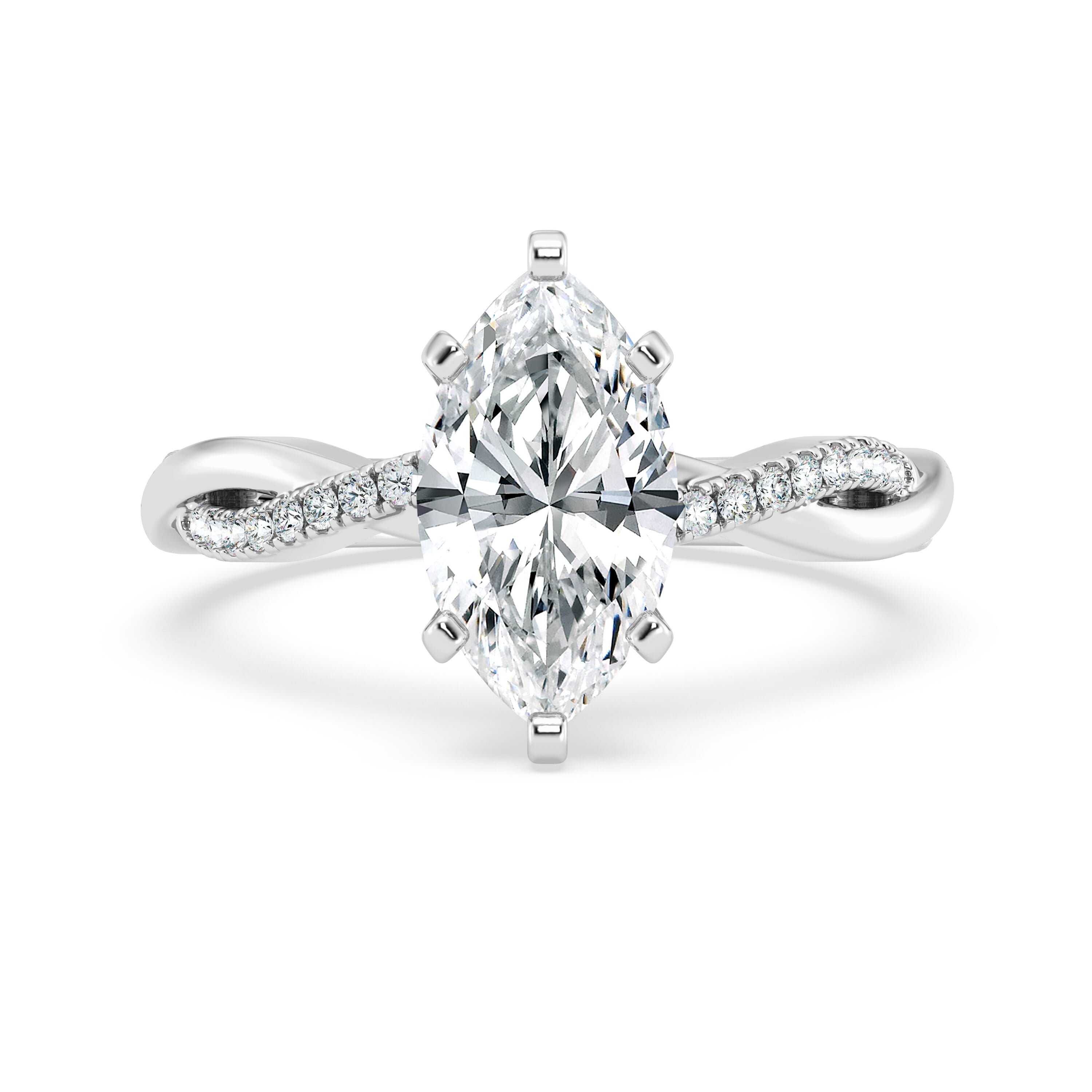 Oryn Jewel Lab Created Marquise Diamond Solitaire Ring - 2.3 Ct Twisted Shank Engagement Ring for Women - Stylish Party Wear 14K White Gold Over Jewelry - Diamond Rings for Her Special Events
