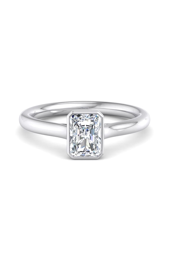 Lab Created Radiant Cut Diamond Engagement Ring for Women - 2.3 Ct Solitaire Bezel Setting in White Gold Over 14K Metal - Jewelry for Celebrating Lifelong Bonds and Marriage