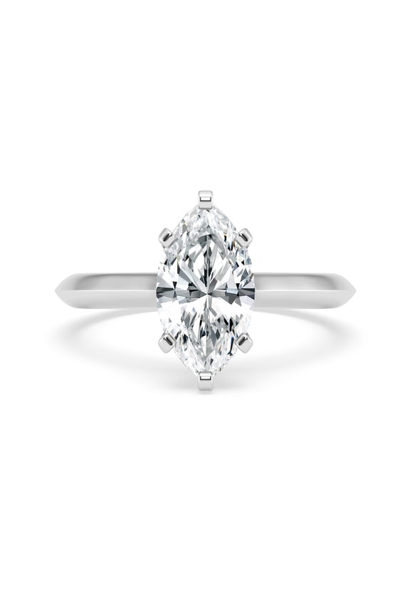 Marquise Cut Diamond Ring - 2.2 Ct Lab Created Solitaire with Hidden Halo - 14K White Gold Over Wedding Jewelry for Women - Solitaire Diamond Rings for Her - Round Cut Jewelry for Her