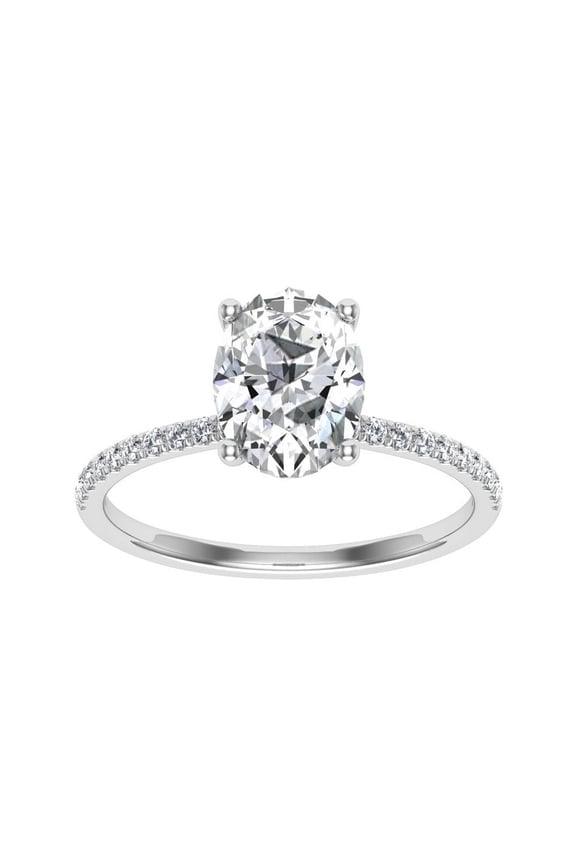 Oval Cut 1.7 Ct Lab-Created Diamond Ring - 14K White Gold Over - Split Shank Solitaire with Accents - Elegant Wedding Ring for Women - Prong Setting Diamond Ring - Perfect Gift