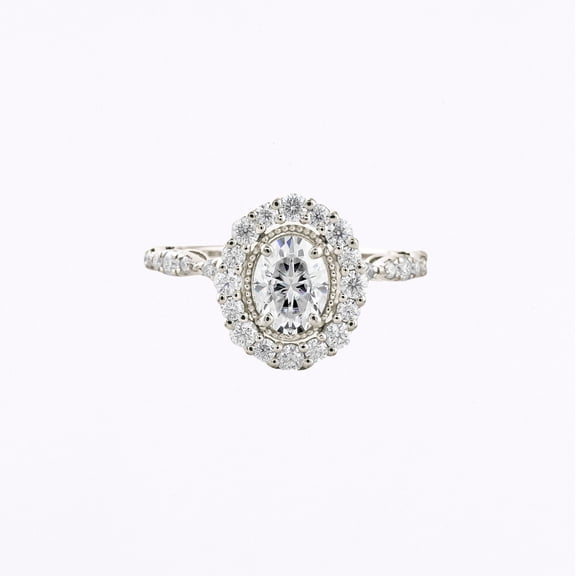 Oryn Jewel Oval Cut 2.1 Ct Lab-Created Simulated Diamond Engagement Ring - 14K White Gold Over Halo Design for Her - Beautiful Wedding Ring - Thoughtful Gift for Her - Chic Promise Ring for Wife