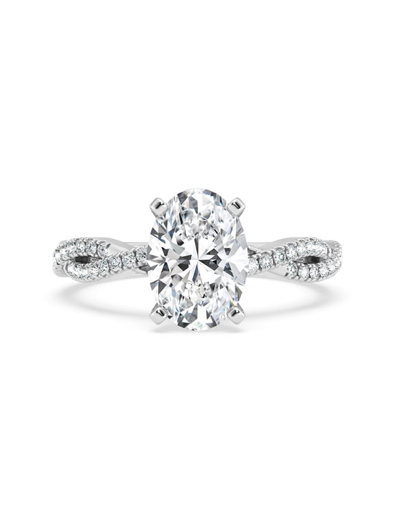 Twisted Shank Diamond Ring for Women - 2.1 Ct Lab Created Oval Solitaire Engagement Ring - Party Wear 14K White Gold Over Designer Diamond Jewelry - Stylish Lab Created Rings