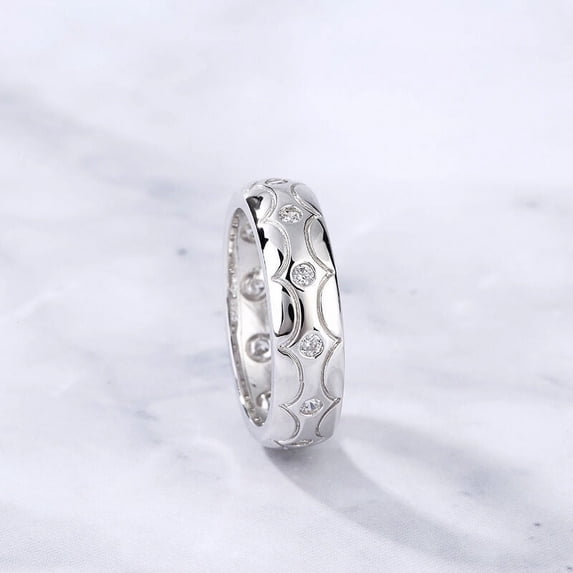 Oryn Jewelry 0.3 Ct Round Cut Moissanite Ring - 14K White Gold Plated Wedding Anniversary Bands - Classic Engagement Jewelry for Men - Elegant Gift Ring