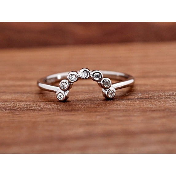 Oryn Jewelry 0.8 Ct Round Cut Moissanite Band - 14K White Gold Plated Band - Curved Bridal Anniversary Ring - Stacking Engagement Gift Band