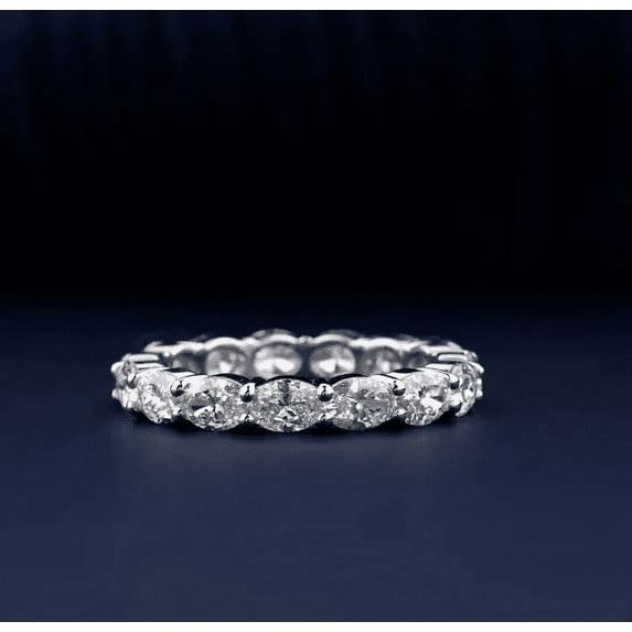 Oryn Jewelry 0.9 Ct Oval Cut Moissanite Ring for Women - 14K White Gold Plated Engagement Ring - Dainty Full Eternity Wedding Ring - Sparkling Moissanite Ring