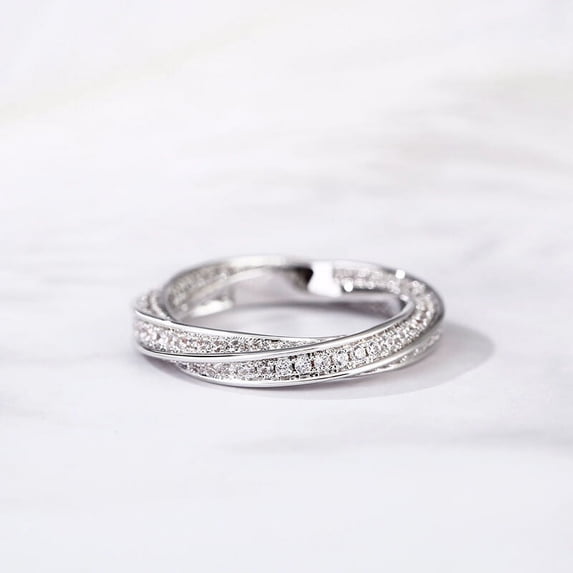 Oryn Jewelry 1.1 Ct Brilliant Round Cut Moissanite Ring - Twisted Style Engagement Band - 14K White Gold Plated Wedding Anniversary Ring for Women - Special Occasion Jewelry