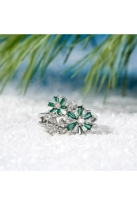 ry 1.4 Ct Brilliant Round Cut Moissanite Ring - 14K White Gold Plated Band - Flower Design Birthstone Ring for Women - Unique Green Floral Wedding Anniversary Jewelry