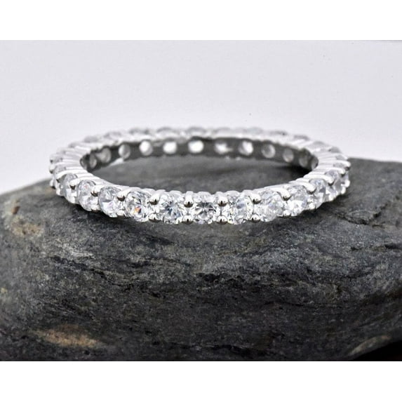 Oryn Jewelry 1.5 Ct Round Cut Moissanite Band for Her - 14K White Gold Plated Bands - Prong Set Wedding Band - Timeless Anniversary Gift - Special Event Jewelry