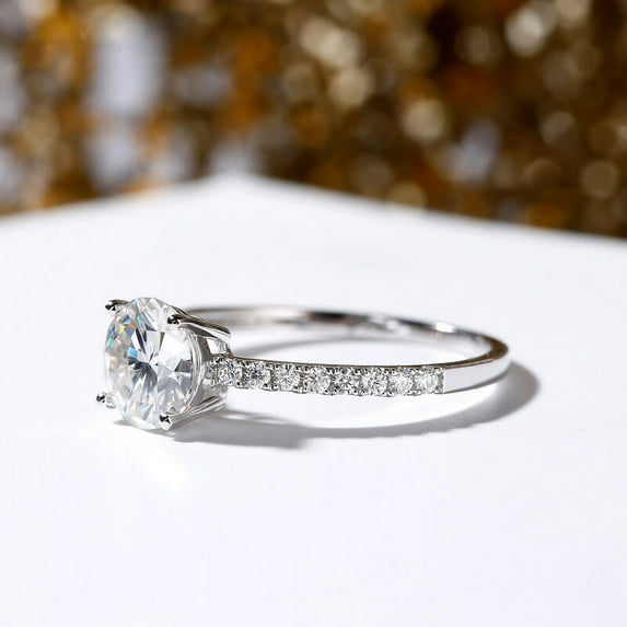 Oryn Jewelry 1.7 Ct Oval Cut Moissanite Ring - 14K White Gold Plated Solitaire Ring - Accent Engagement Moissanite Jewelry for Women - Gift Option
