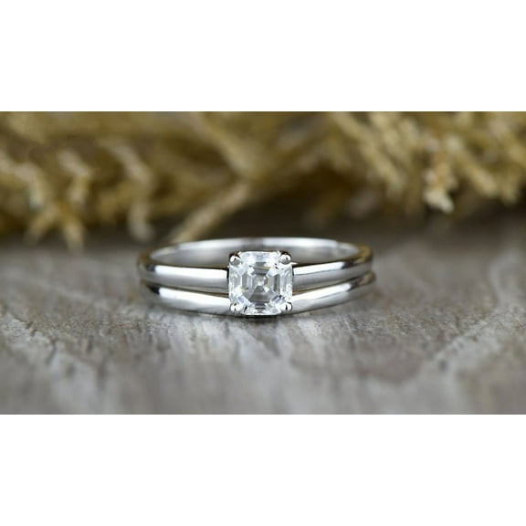 Oryn Jewelry 1.8 Ct Asscher Cut Moissanite Rings - 14K White Gold Plated Rings - Women's Engagement Wedding Jewelry - Solitaire Anniversary Ring for Her - Elegant Jewelry Gift Rings