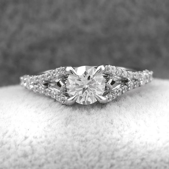 Oryn Jewelry 1.8 Ct Round Moissanite Ring - 14K White Gold Plated Rings - Split Shank Engagement Ring for Women - Fine Moissanite Daily Jewelry