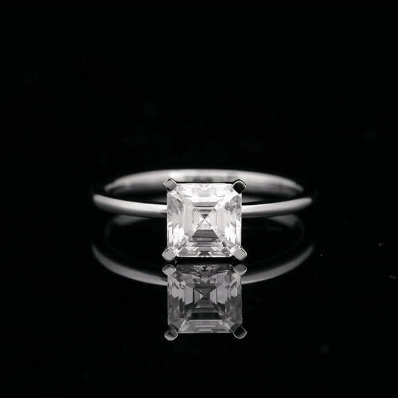 Oryn Jewelry 1.9 Ct Asscher Cut Moissanite Solitaire Ring - 14K White Gold Plated Women's Ring - Classic Engagement Ring Style - Solo Wedding Jewelry for Women