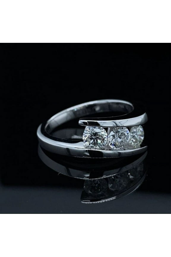 ry 1.9 Ct Brilliant Round Cut Moissanite Ring - 14K White Gold Plated Ring - 3 Stone Triple Bypass Wedding Engagement Ring - Women's Bridal Trilogy Ring