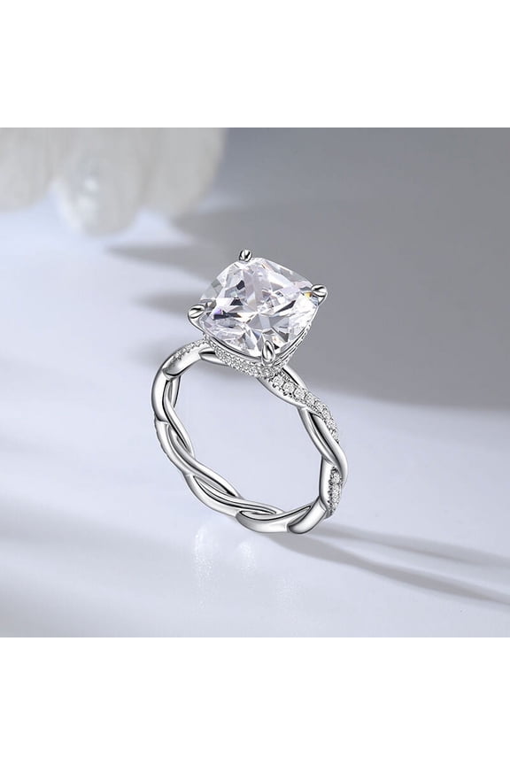 ry 1.9 Ct Cushion Cut Moissanite Engagement Ring - Twisted Shank Fine Ring for Her - Hidden Halo Wedding Ring - Valentine's Day and Anniversary Gift for Women