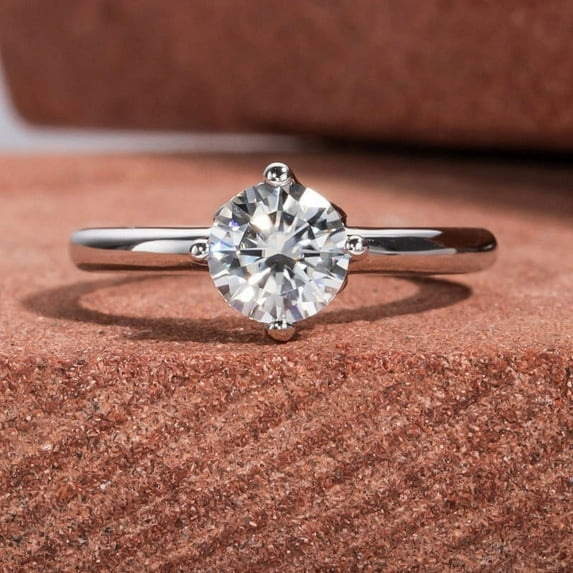 Oryn Jewelry 1.9 Ct Round Brilliant Cut Moissanite Ring – 14K White Gold Plated Band – Daily Wear Solo Moissanite Jewelry – Women's Engagement Ring