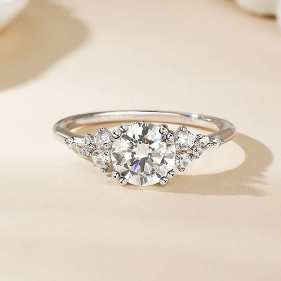 Oryn Jewelry 14K White Gold Plated 1.9 Ct Moissanite Round Cut Bands - Casual Wedding Bands for Women - Forever Moissanite Gifts for Her