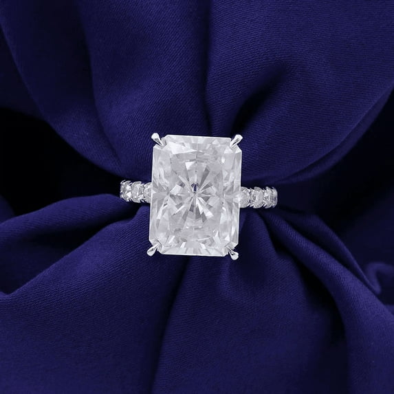 Oryn Jewelry 14K White Gold Plated 14K Moissanite Ring - 2.2 Ct Radiant Cut Moissanite - Accent Engagement Solitaire Ring for Women - Event Jewelry