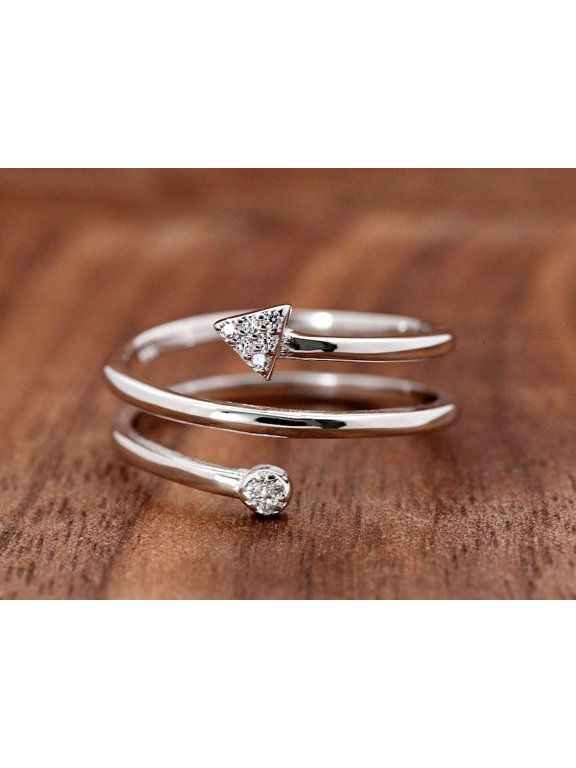 ry 14K White Gold Plated Bands - 0.6 Ct Round Cut Moissanite Band - Arrow Inspired Jewelry Design - Spiral Shape Engagement Band for Women - Anniversary Casual Stackable Band