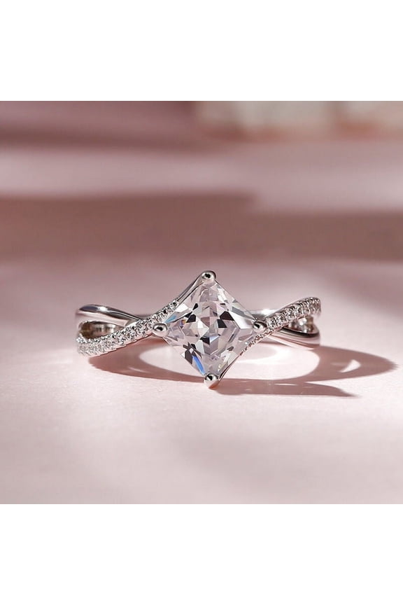 ry 14K White Gold Plated Moissanite Band - Infinity Crossover Engagement Design - Eternity Bypass Wedding Bands - Gift for Women