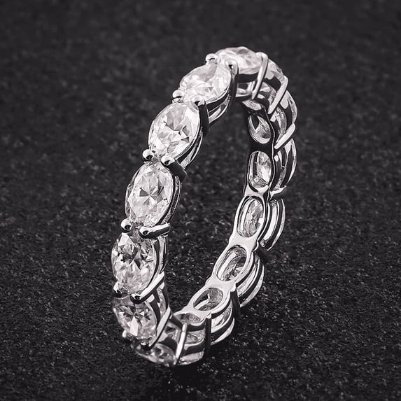 Oryn Jewelry 14K White Gold Plated Moissanite Bands - Oval Cut 1.8 Ct Moissanite Band for Women - Eternity Style Bands - Daily Casual Wear Bands - Gift Jewelry for Her