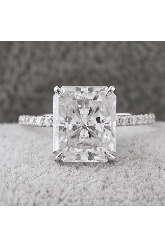 ry 14K White Gold Plated Moissanite Ring - 2.2 Ct Radiant Cut Excellent Moissanite Ring for Women - Simple Solitaire Wedding Ring - Elegant Solo Engagement Style