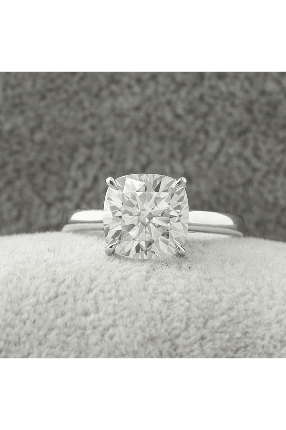 ry 14K White Gold Plated Moissanite Rings - 2.1 Ct Cushion Cut Excellent Moissanite Ring for Women - Solo Wedding Moissanite Ring - Baby Claw Prong Moissanite Jewelry