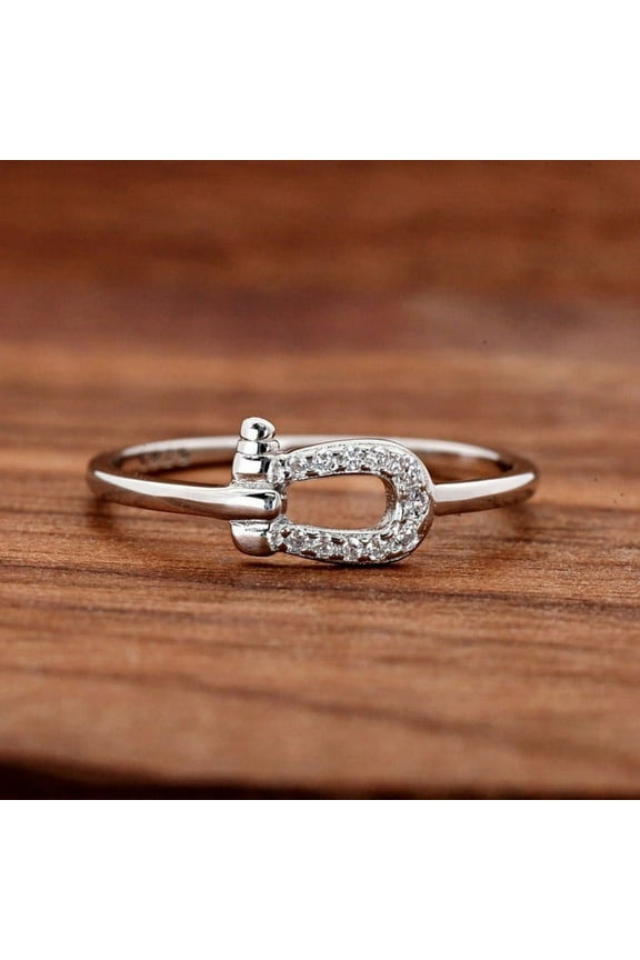 ry 14K White Gold Plated Ring - 0.4 Ct Brilliant Round Cut Moissanite Band - Buckle Design Moissanite Bands for Women - Minimal Daily Wear Jewelry Gift