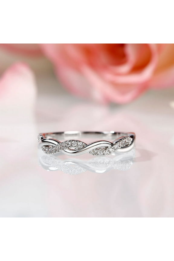 ry 14K White Gold Plated Ring - 1 Ct Round Cut Moissanite Ring for Women's - Twisted Infinity Cross Over Shank Engagement Ring - Office Wear Ring - Teen Birthday Gift