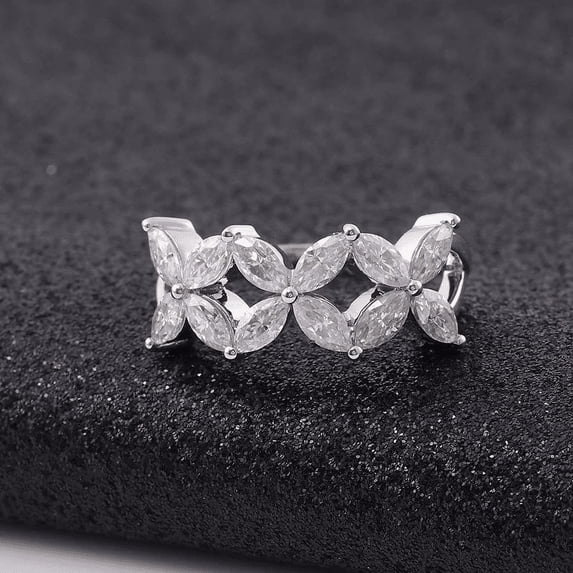 Oryn Jewelry 14K White Gold Plated Rings - 1.5 Ct Marquise Cut Moissanite Band - Wedding Engagement Promise Rings for Her - Proposal Jewelry Gift for Her Friend - Elegant Anniversary Ring