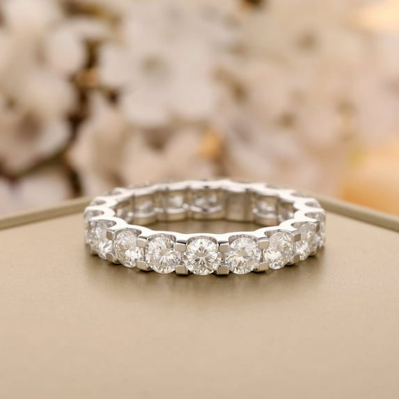 Oryn Jewelry 14K White Gold Plated Rings - 1.5 Ct Round Moissanite Jewelry for Women - Eternity Engagement Wedding Ring - Designer Moissanite Gift Ring