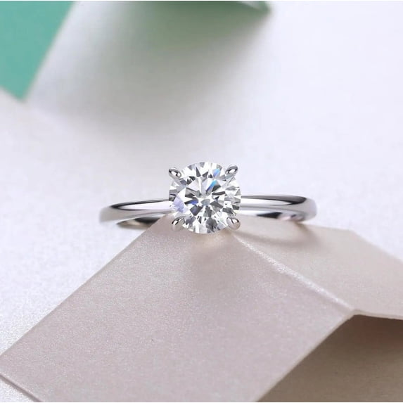 Oryn Jewelry 14K White Gold Plated Rings - 1.8 Ct Round Cut Moissanite for Gift - Wedding Solitaire Jewelry - Daily Wear Engagement Stacking Ring