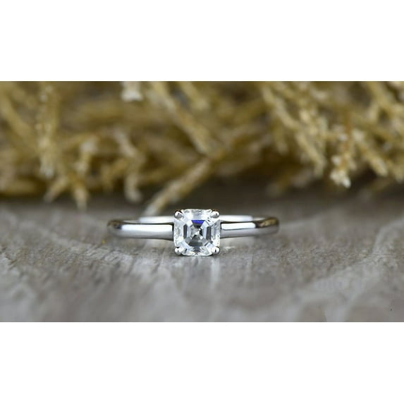 Oryn Jewelry 14K White Gold Plated Wedding Rings - 1.5 Ct Asscher Cut Moissanite Rings - Elegant Occasion Ring with White Moissanite - Solo Moissanite Wedding Rings - Perfect Gift Jewelry for Her