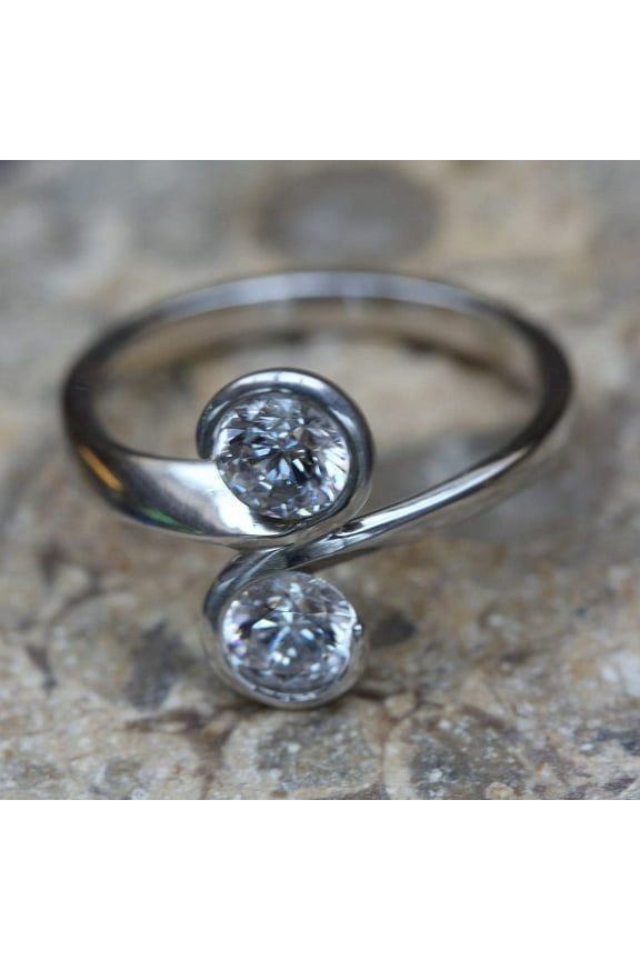 ry 14K White Gold Plated Wedding Rings - 1.7 Ct Brilliant Round Moissanite Rings - 2 Stone Toi Et Moi Engagement Ring - Promise Gift for Special Moments