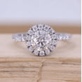 thumbnail image 1 of Oryn Jewelry 2 Ct Round Cut Moissanite Rings for Women - 14K White Gold Plated Rings - Halo Engagement Wedding Rings - Birthday Gift Moissanite Ring, 1 of 4