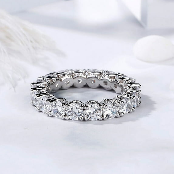 Oryn Jewelry 2 Ct Round Moissanite Wedding Ring Set - 14K White Gold Plated - Solitaire Engagement Band with Matching Rings