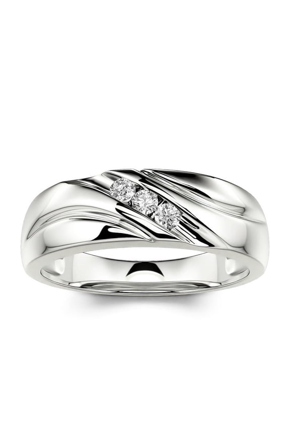 ry 3 Stone Moissanite Ring for Men - 0.8 Ct Brilliant Round Cut - 14K White Gold Plated Anniversary Band - Wedding Proposal Gift Ring for Boys